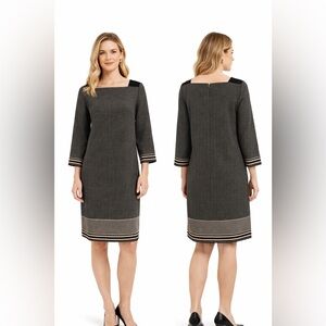 Ann Taylor Elegant Black & Beige Textured Shift Knee Length Work Office Dress- 0